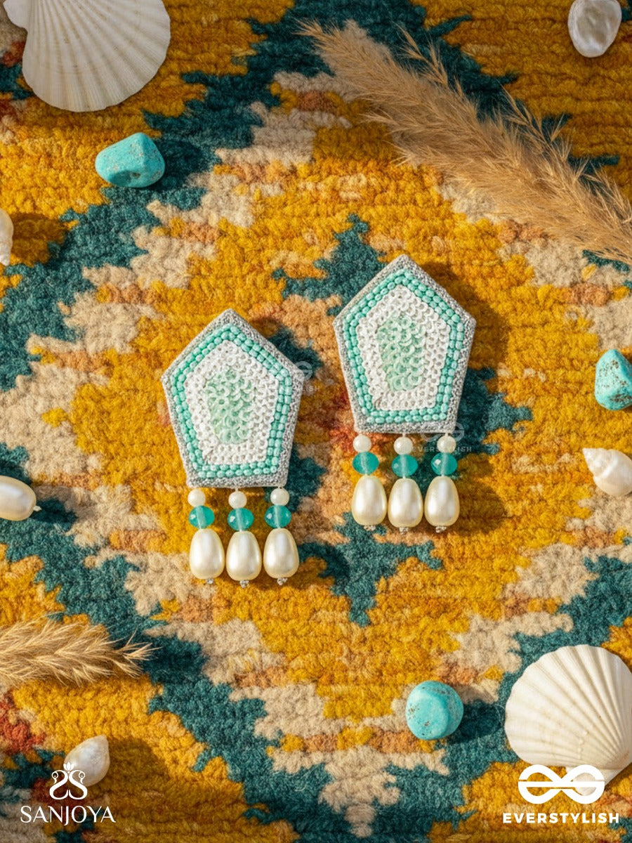 Avisha- The Blue Ocean- Sequins And Pearl Drops Embroidered Earrings