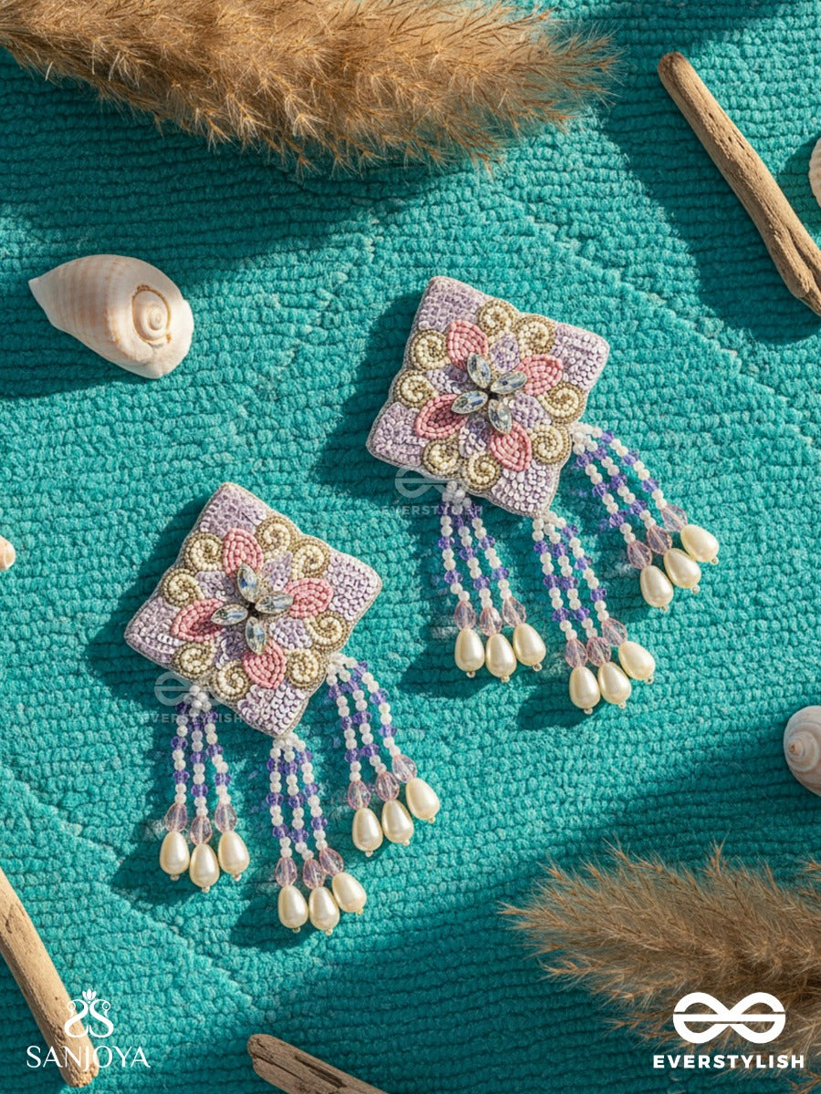 Chatushka- The Graceful Square- Sequins, Stones And Glass Beads Embroidered Earrings