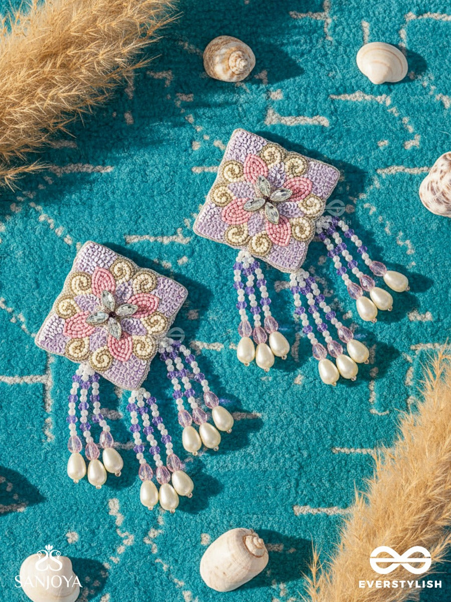 Chatushka- The Graceful Square- Sequins, Stones And Glass Beads Embroidered Earrings