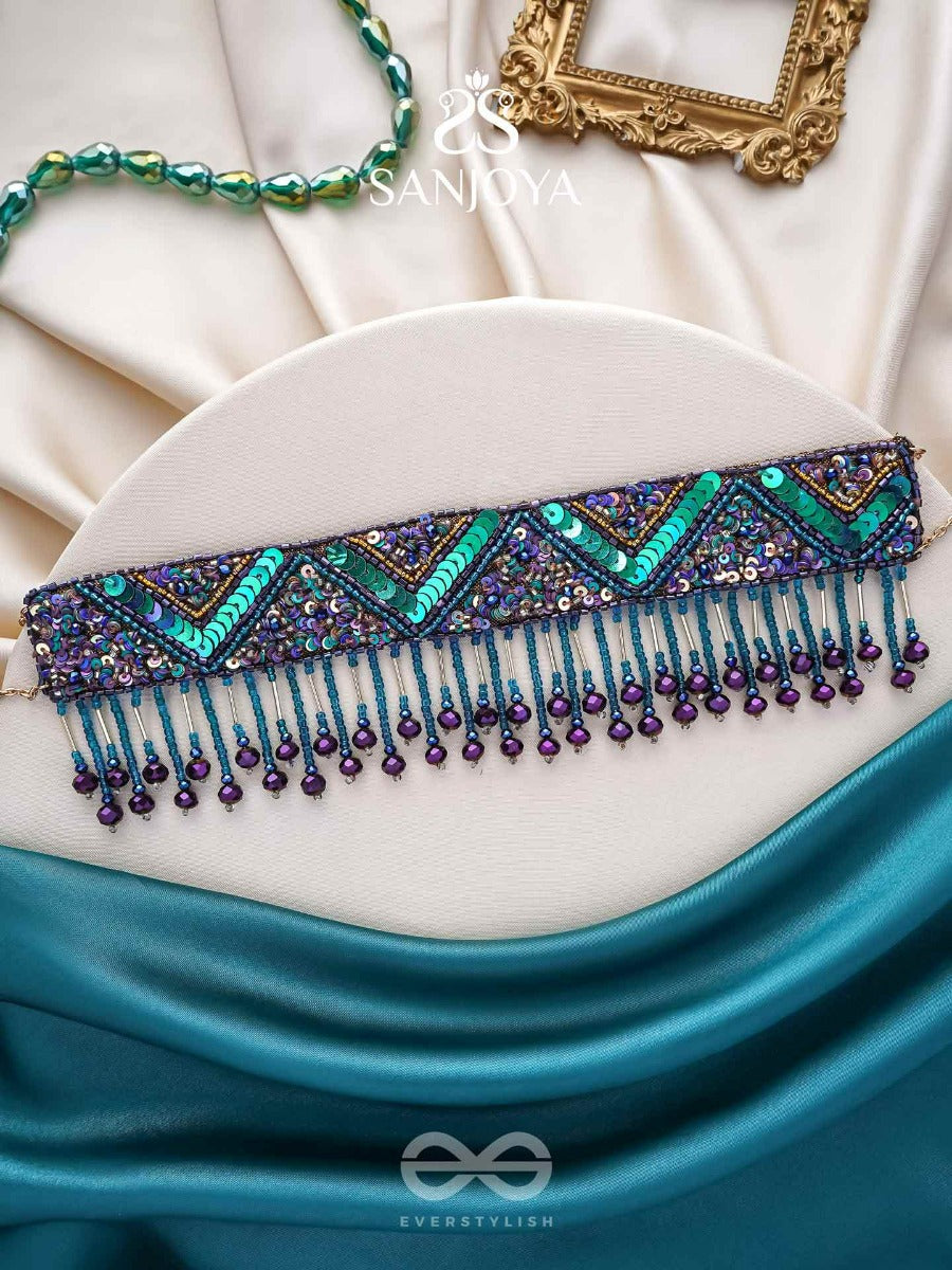 Sarvari - The Starry Night - Beads, Sequins And Cutdana Hand Embroidered Choker Neckpiece