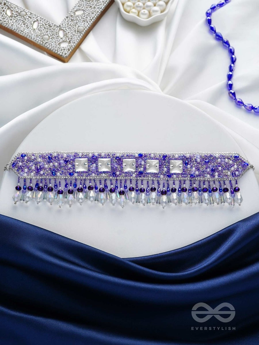 Abhramaya- The Cloudy Sky- Stones And Glass Beads Embroidered Choker Necklace