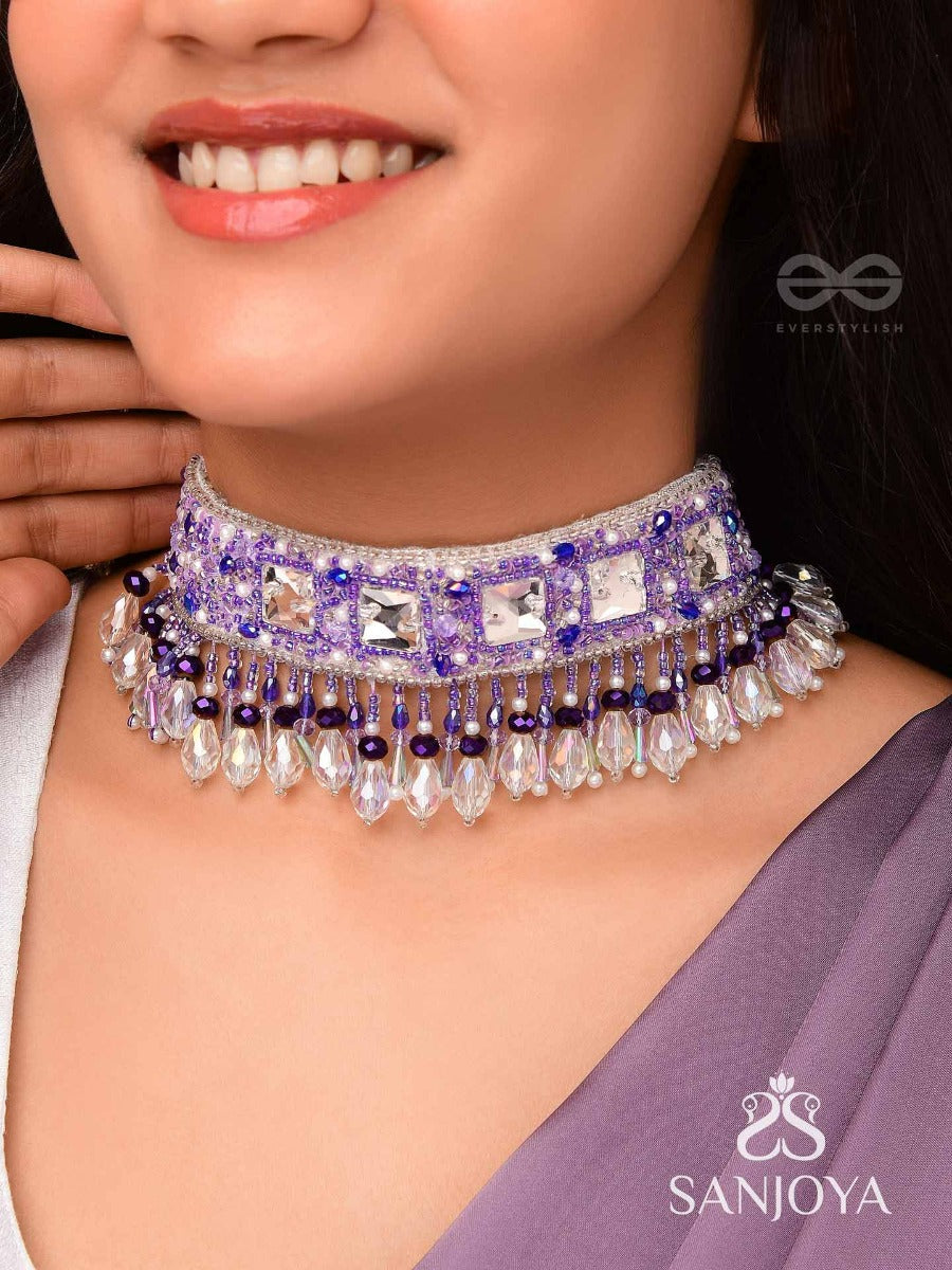 Abhramaya- The Cloudy Sky- Stones And Glass Beads Embroidered Choker Necklace