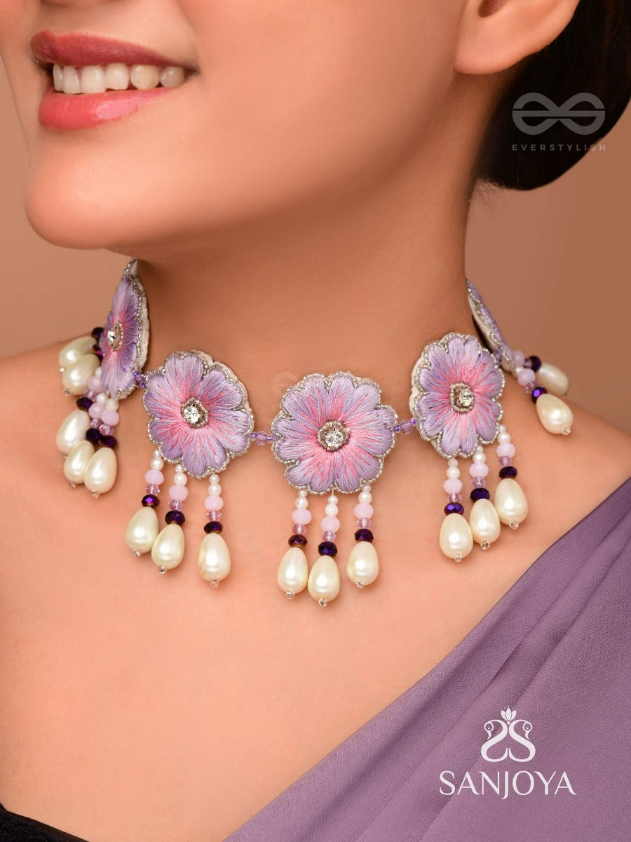 Tevana- The Pleasure Garden- Resham, Stones And Pearls Embroidered Choker Necklace