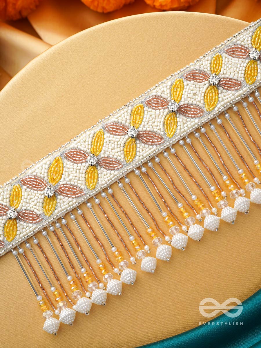 Ajathya- The Yellow Jasmine- Stones And Glass Beads Embroidered Choker Necklace