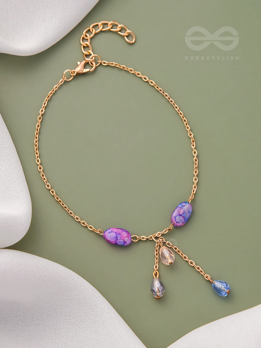 The Purple Moon- Golden Stones And Beads Bracelet