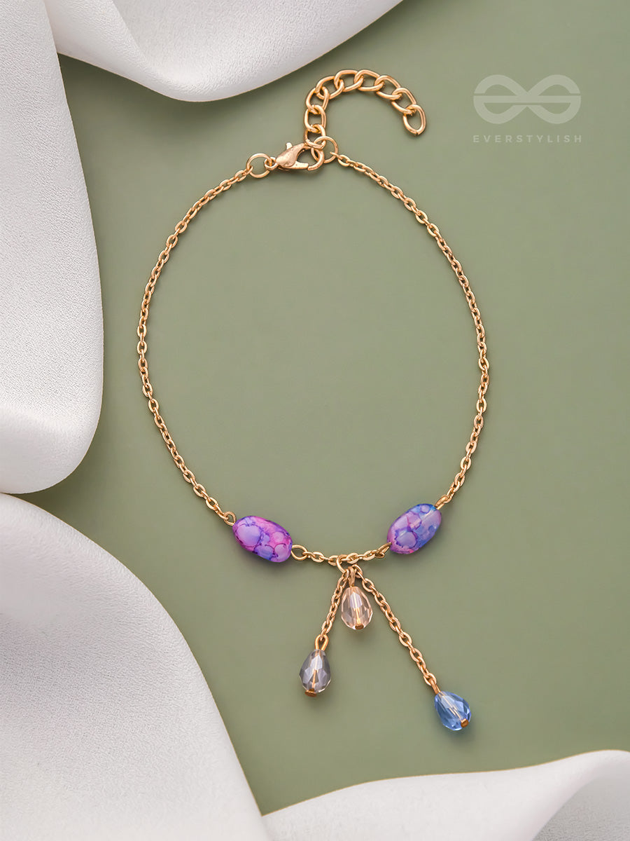 The Purple Moon- Golden Stones And Beads Bracelet