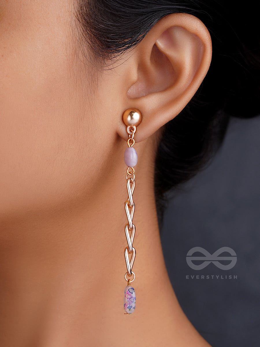 The Chain Of Glory- Golden Embellished Earrings (Orchid Purple)