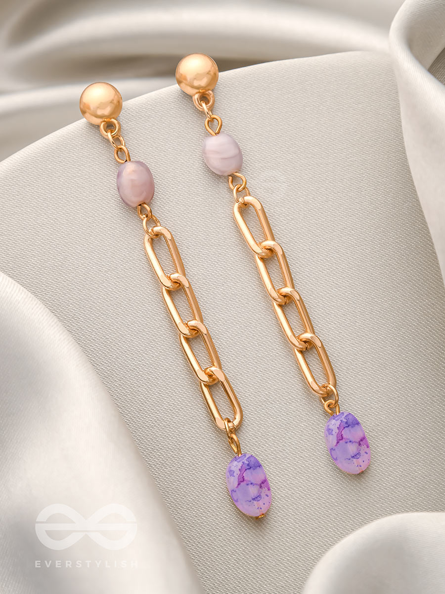 The Chain Of Glory- Golden Embellished Earrings (Orchid Purple)