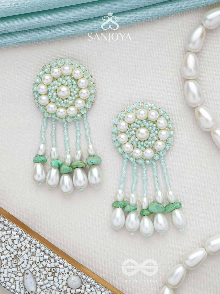 Yavasa- The Green Pasture- Pearls And Stones Embroidered Earrings