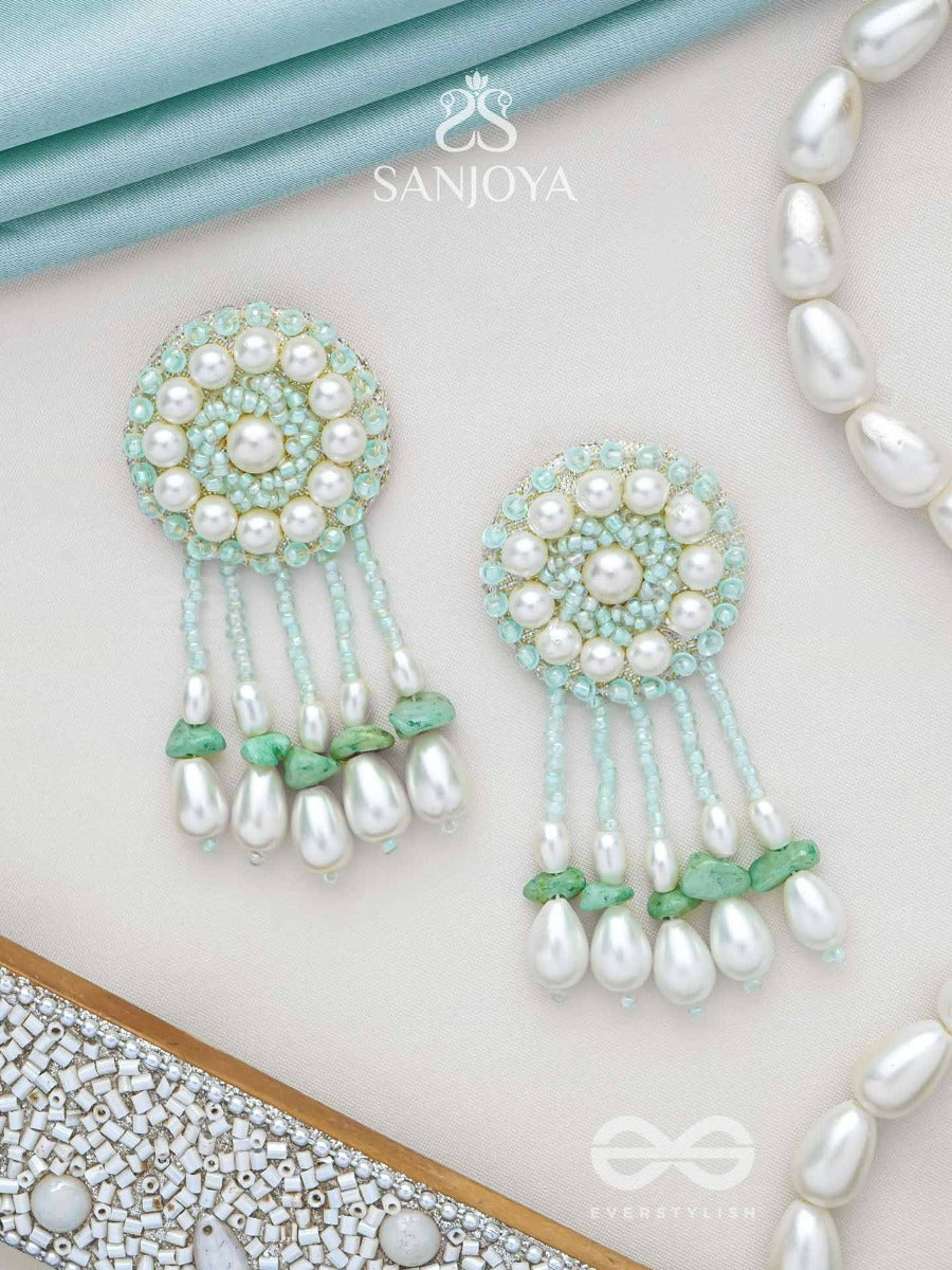 Yavasa- The Green Pasture- Pearls And Stones Embroidered Earrings