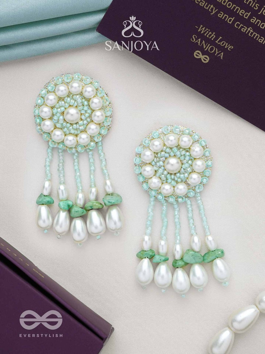 Yavasa- The Green Pasture- Pearls And Stones Embroidered Earrings