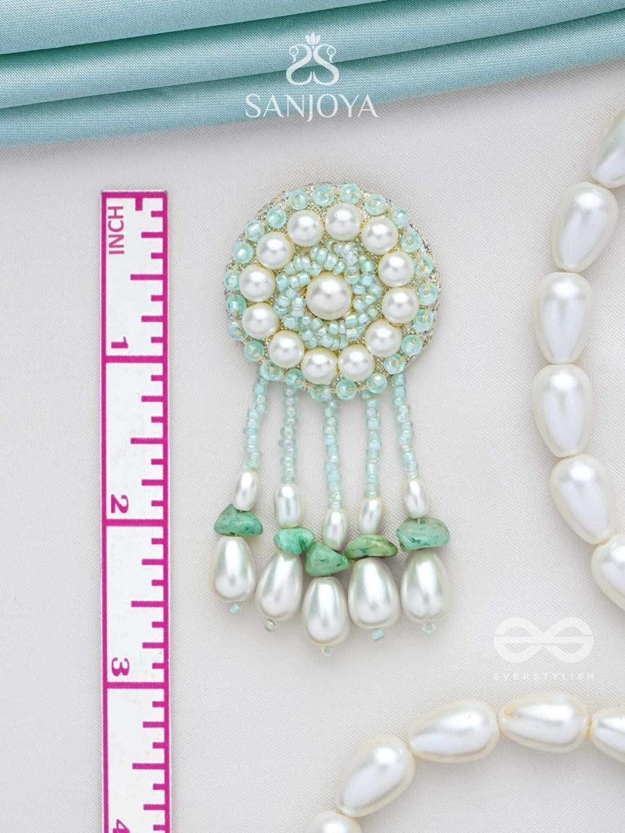 Yavasa- The Green Pasture- Pearls And Stones Embroidered Earrings