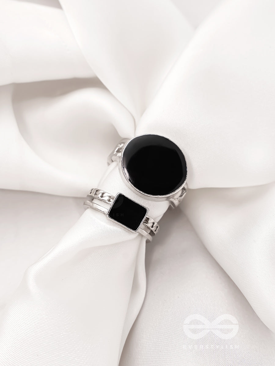 The Ebony Wonders- Set Of Two Silver Rings
