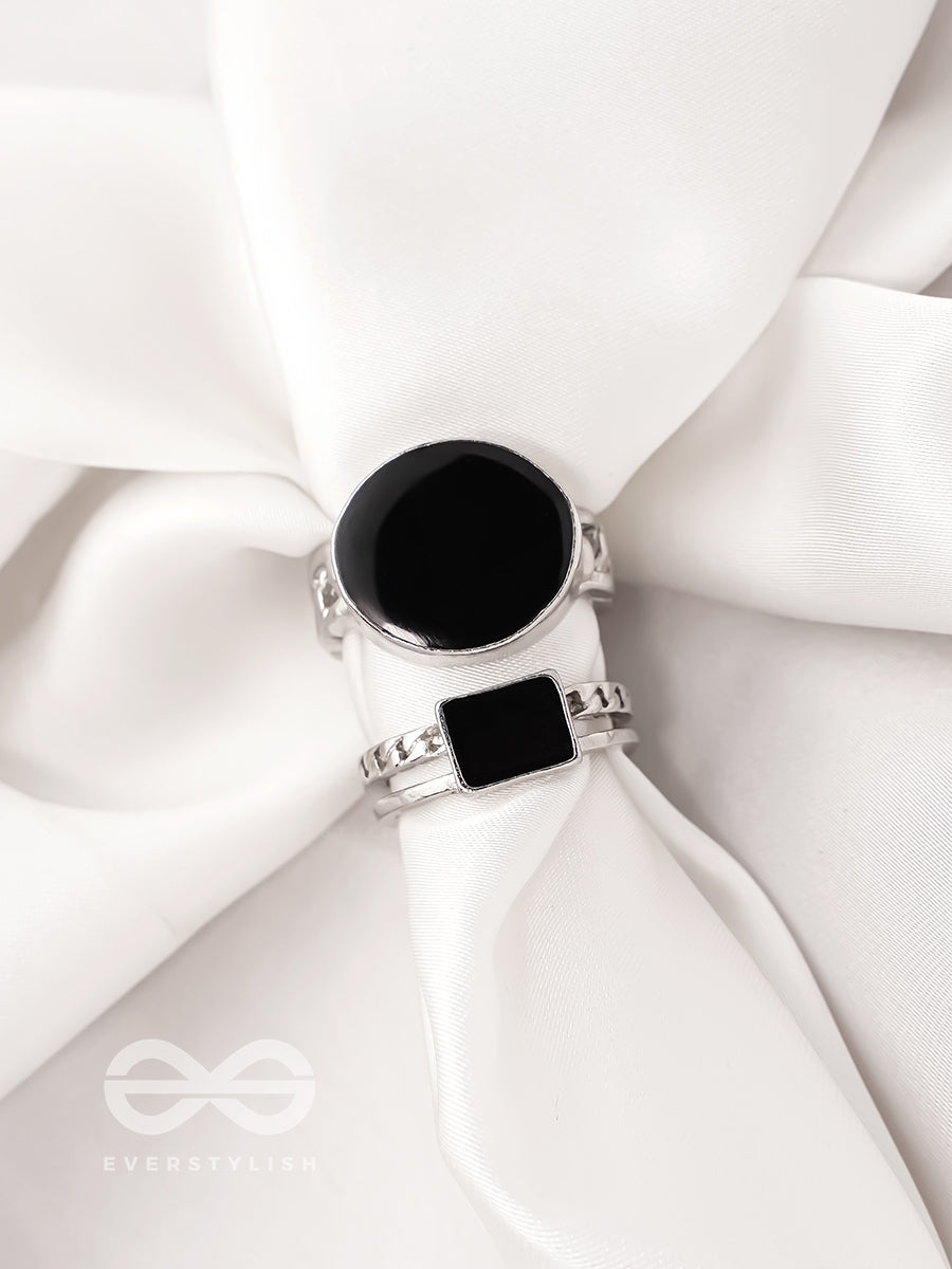 The Ebony Wonders- Set Of Two Silver Rings