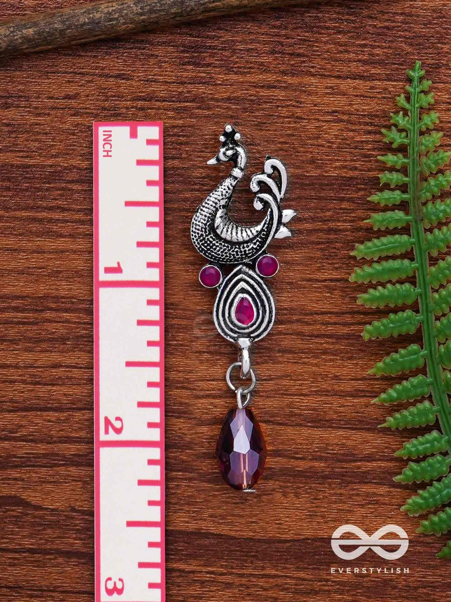The Prancing Peacock- Embellished Oxidized Earrings (Magenta And Lavender)