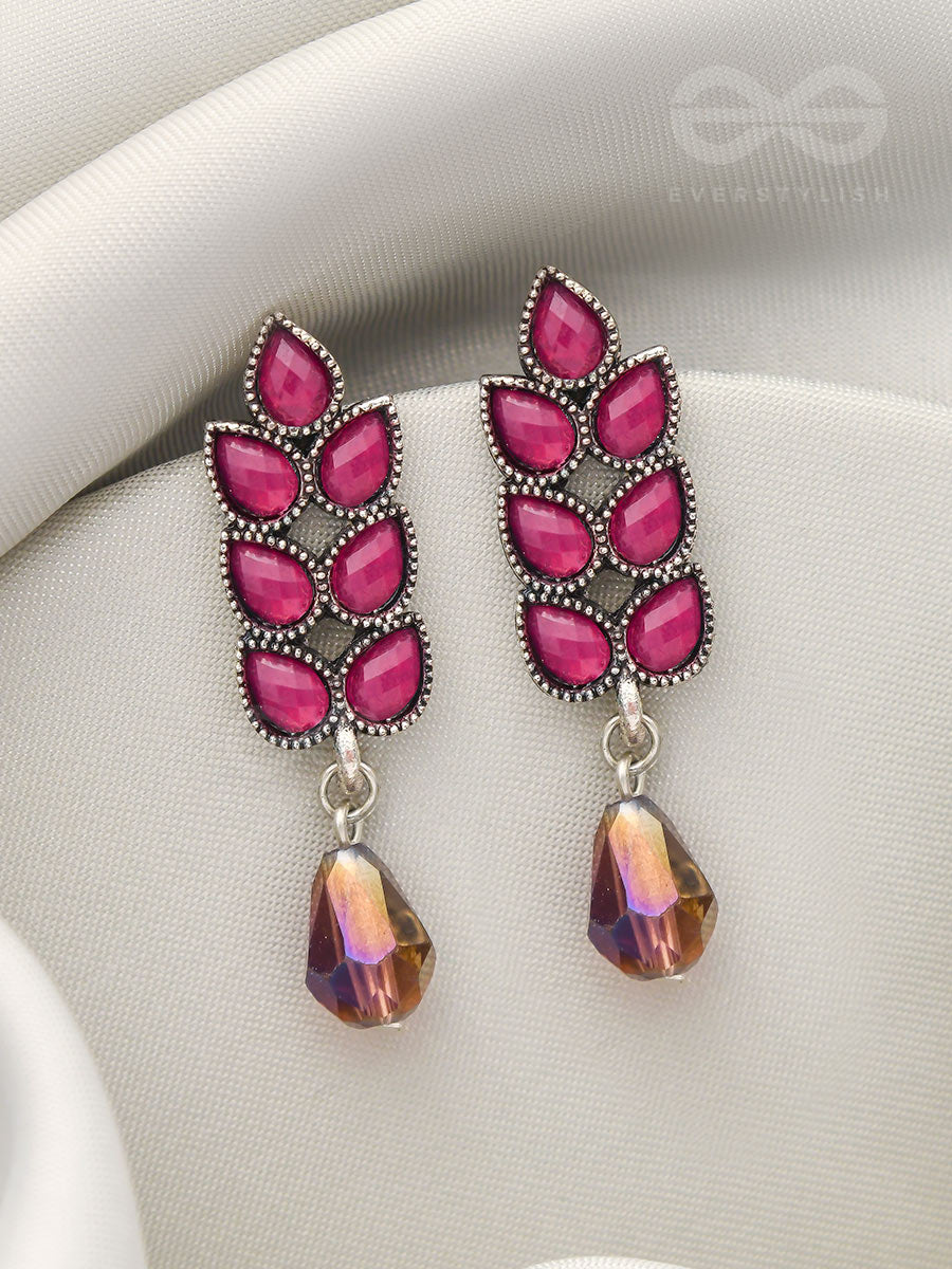 The Grapevine- Embellished Oxidized Earrings (Magenta And Violet)