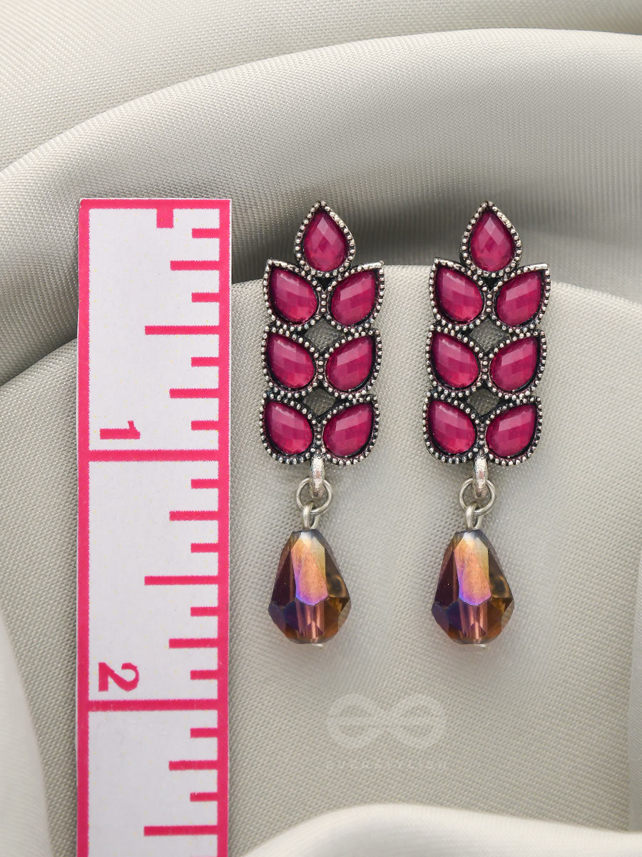 The Grapevine- Embellished Oxidized Earrings (Magenta And Violet)