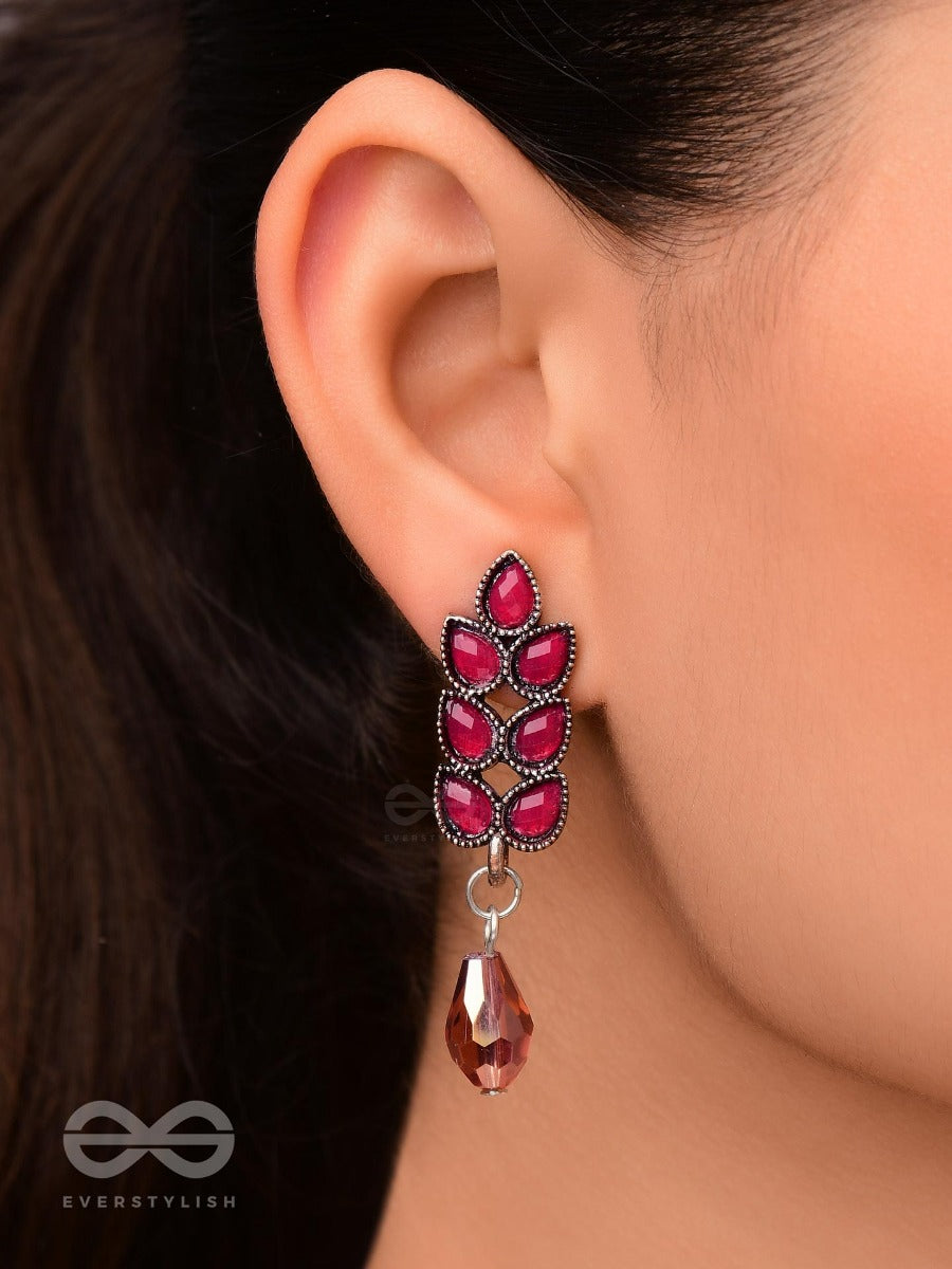 The Grapevine- Embellished Oxidized Earrings (Magenta And Violet)