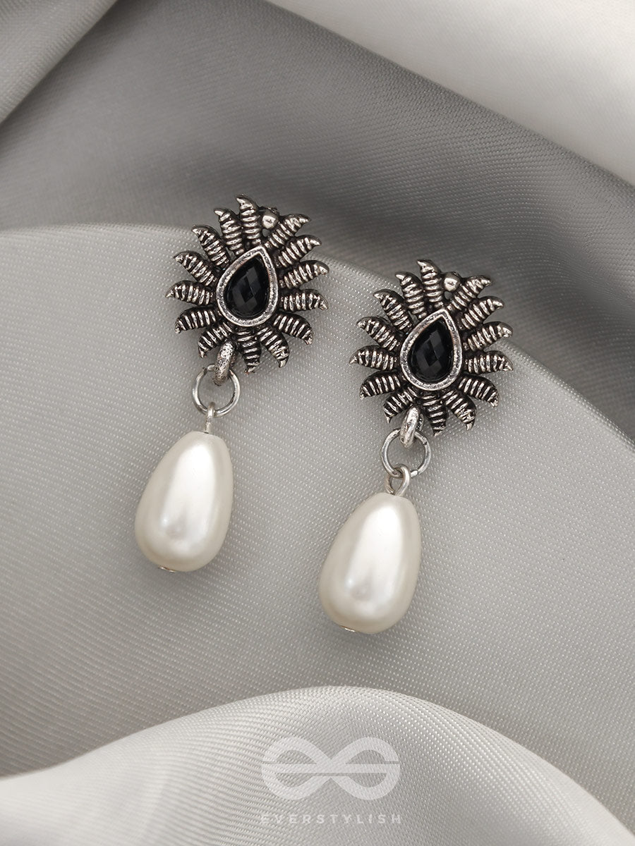 Drops Of Desire- Oxidised Pearl Earrings