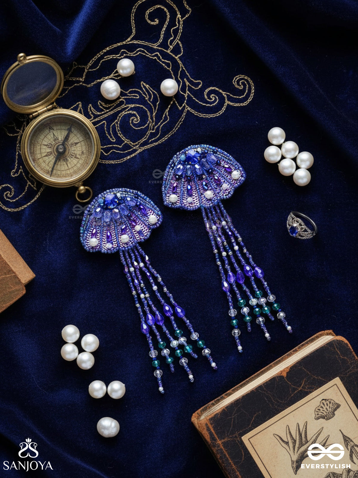 Nidusha- The Enigmatic Fish - Stones And Sequins Embroidered Earrings