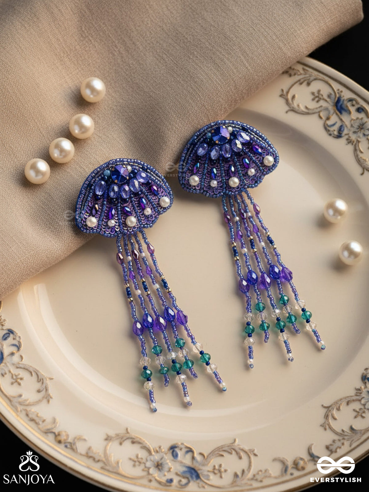Nidusha- The Enigmatic Fish - Stones And Sequins Embroidered Earrings