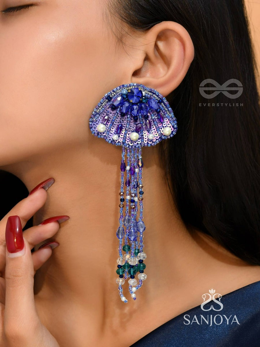 Nidusha- The Enigmatic Fish - Stones And Sequins Embroidered Earrings