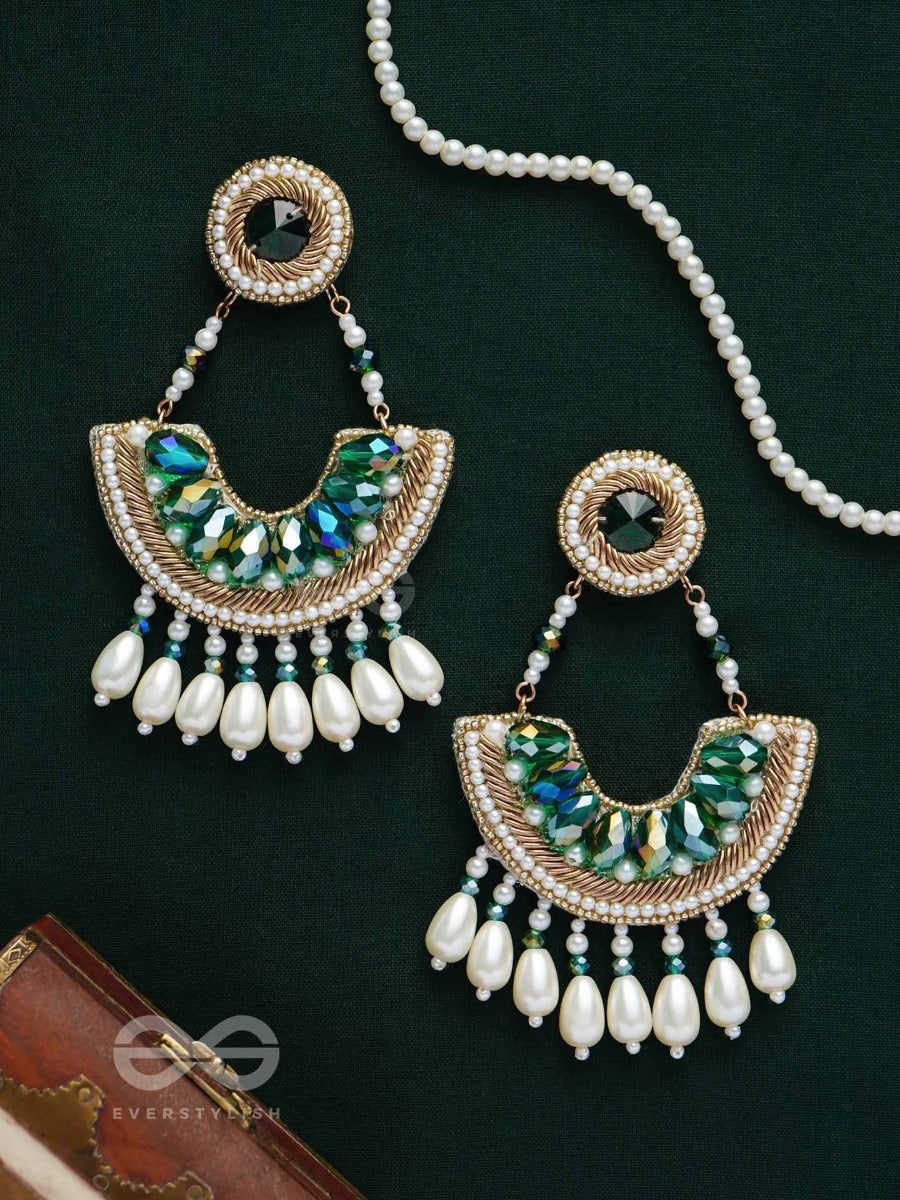 Shringa- The Beautiful Crescent- Pearls And Stones Embroidered Earrings