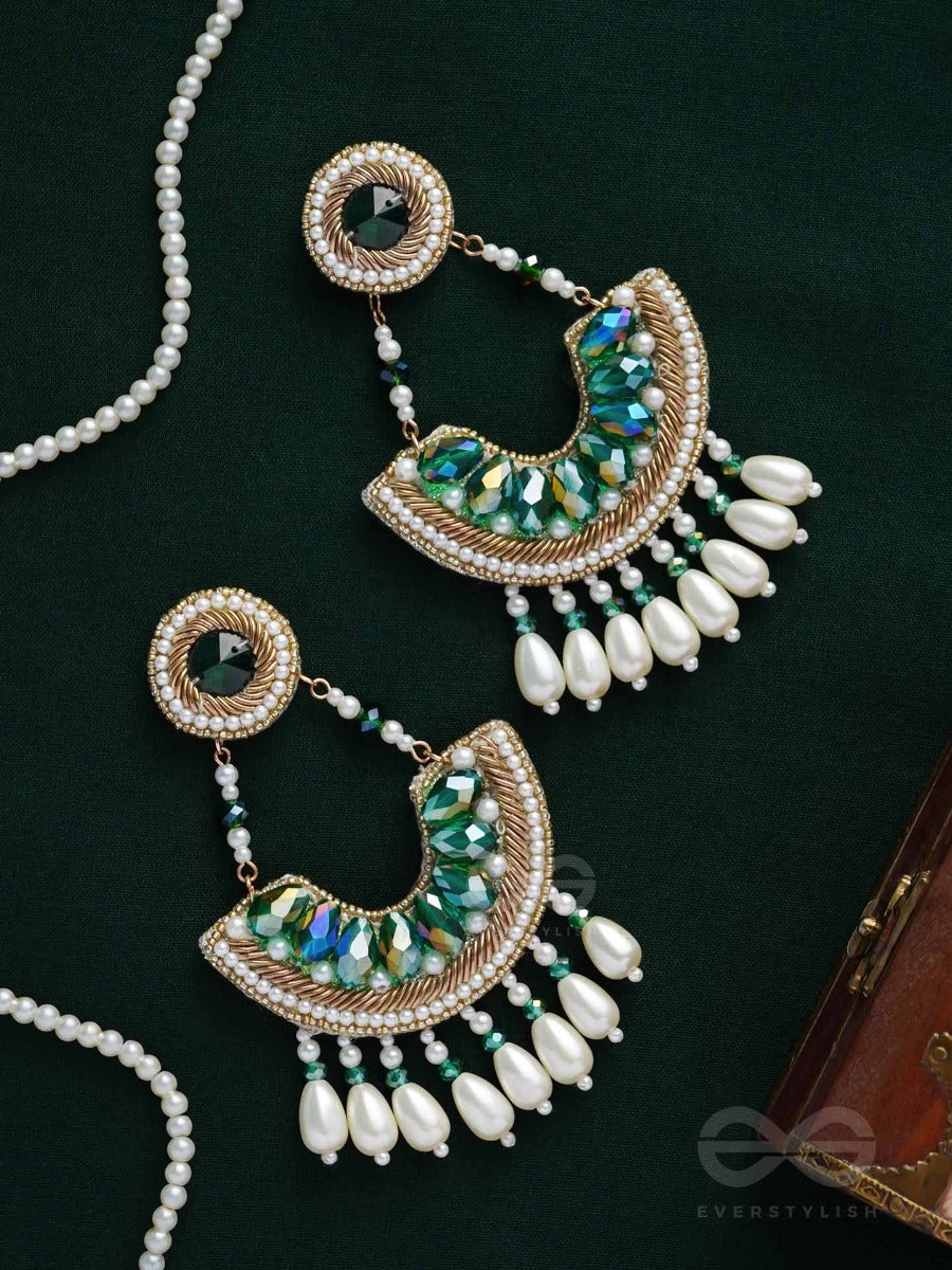 Shringa- The Beautiful Crescent- Pearls And Stones Embroidered Earrings