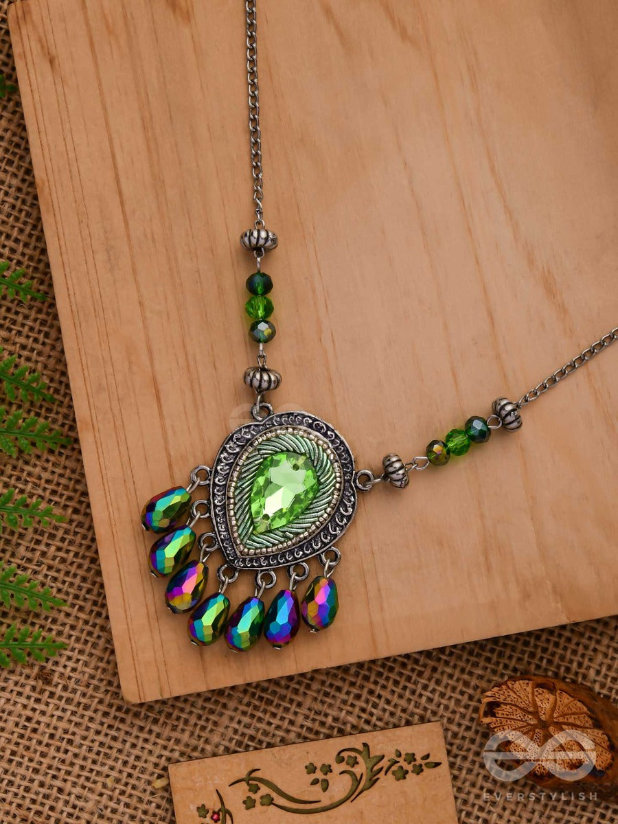 Peshana- The Gorgeous Trinket- Stone And Glass Beads Embroidered Necklace (Sheen Green)