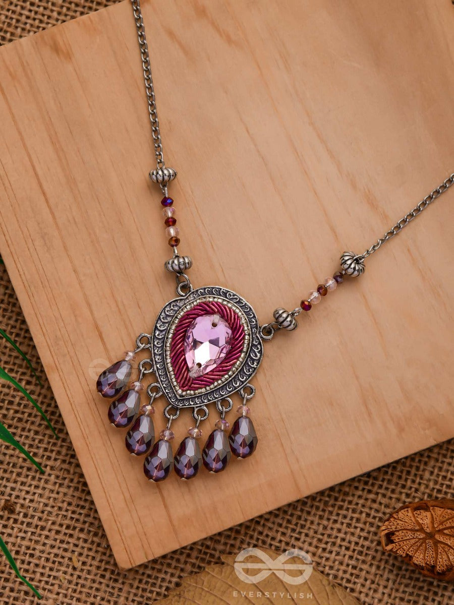Peshana- The Gorgeous Trinket- Stone And Glass Beads Embroidered Necklace (Orchid Purple)
