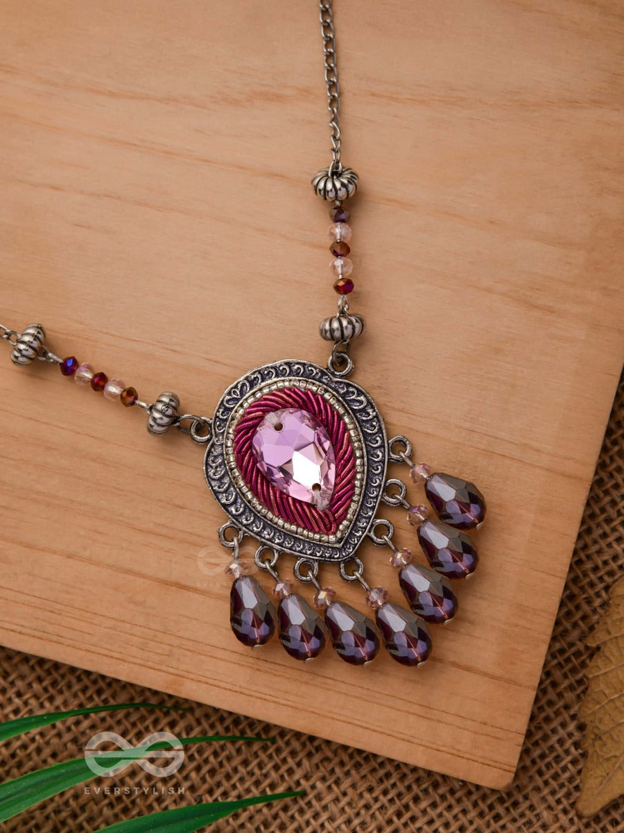 Peshana- The Gorgeous Trinket- Stone And Glass Beads Embroidered Necklace (Orchid Purple)