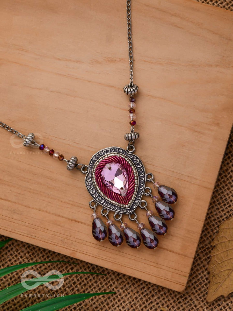Peshana- The Gorgeous Trinket- Stone And Glass Beads Embroidered Necklace (Orchid Purple)