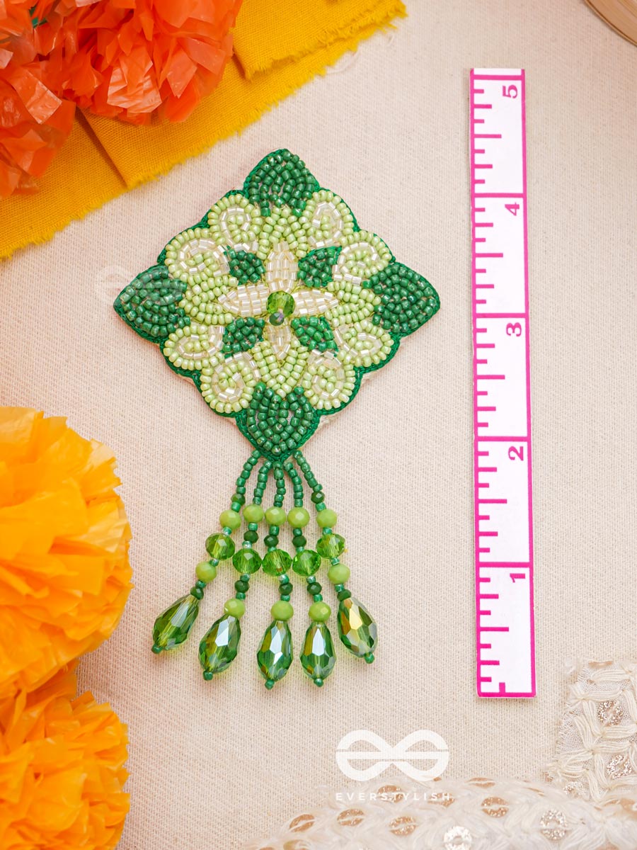 Anupta- The Green Meadow- Stone And Beads Embroidered Earrings