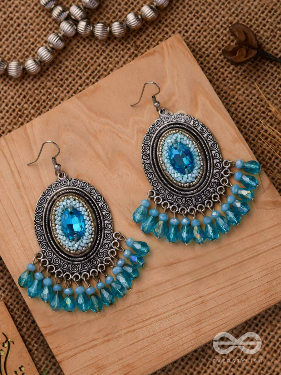 The Sky Gazer - Embellished Oxidised Earrings (Blue)