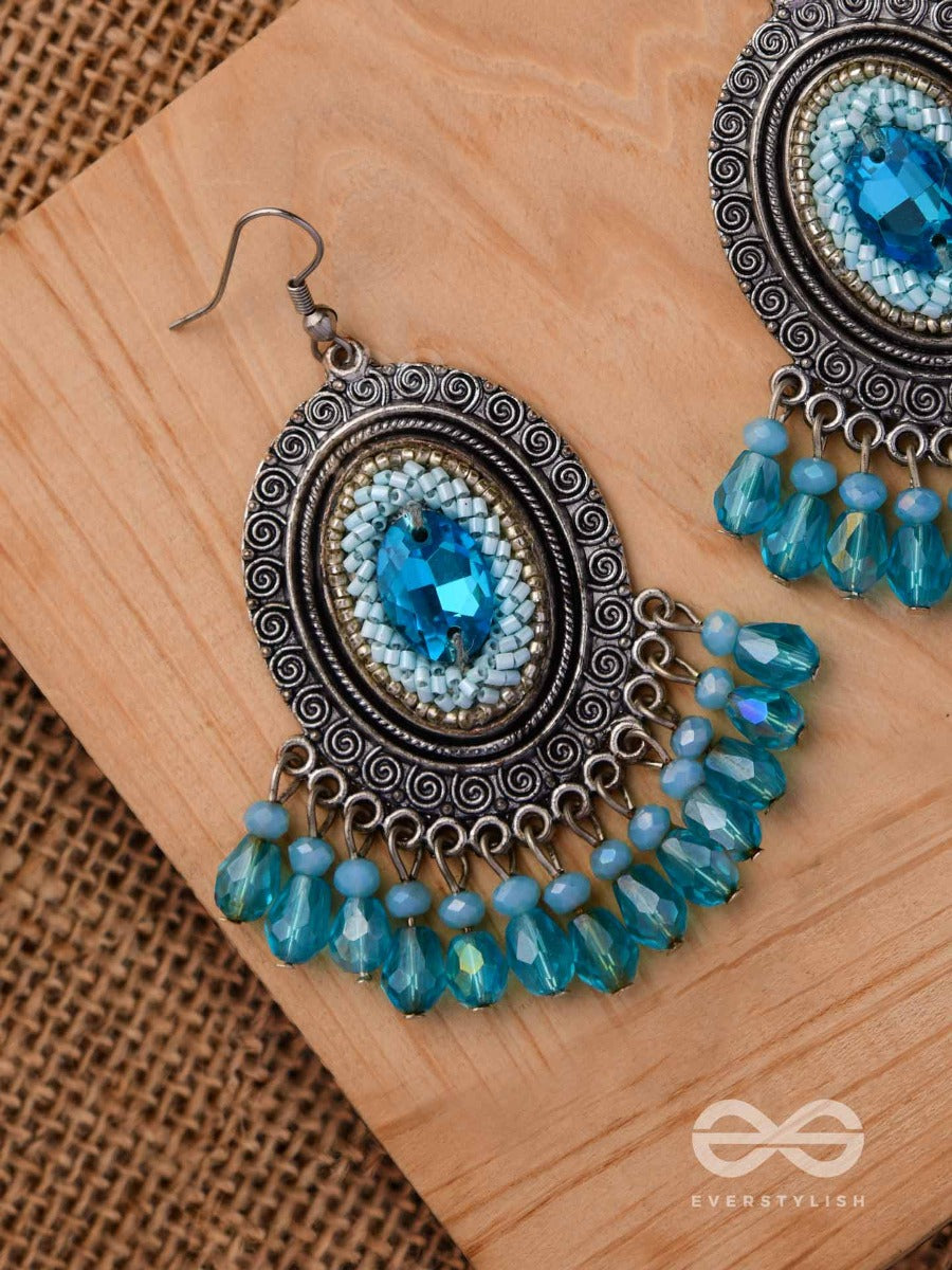 The Sky Gazer - Embellished Oxidised Earrings (Blue)