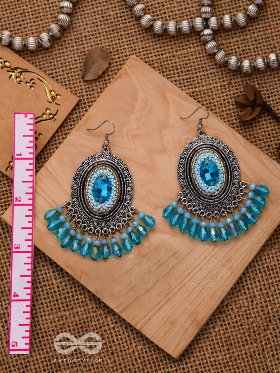 The Sky Gazer - Embellished Oxidised Earrings (Blue)