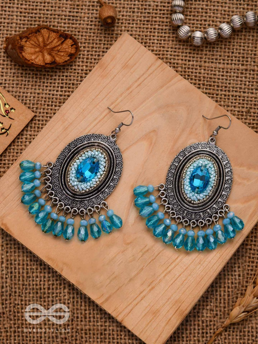 The Sky Gazer - Embellished Oxidised Earrings (Blue)