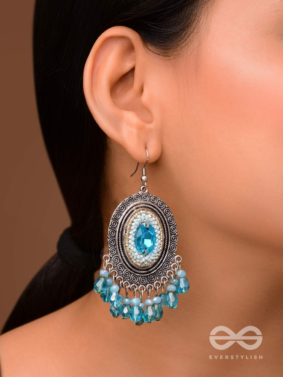 The Sky Gazer - Embellished Oxidised Earrings (Blue)