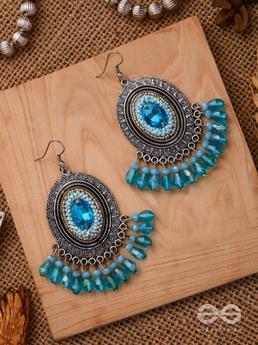 The Sky Gazer - Embellished Oxidised Earrings (Blue)