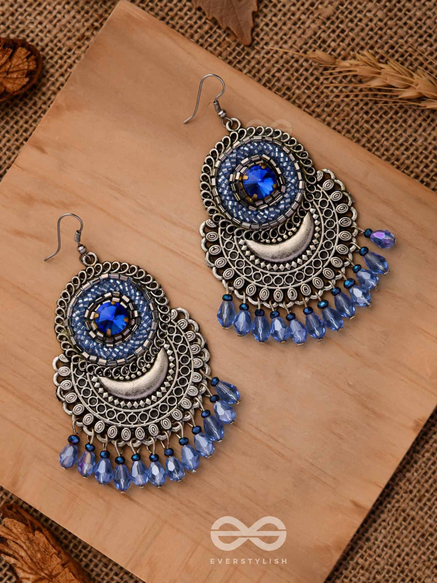 The Sapphire Stardust - Embellished Oxidised Earrings (Blue)