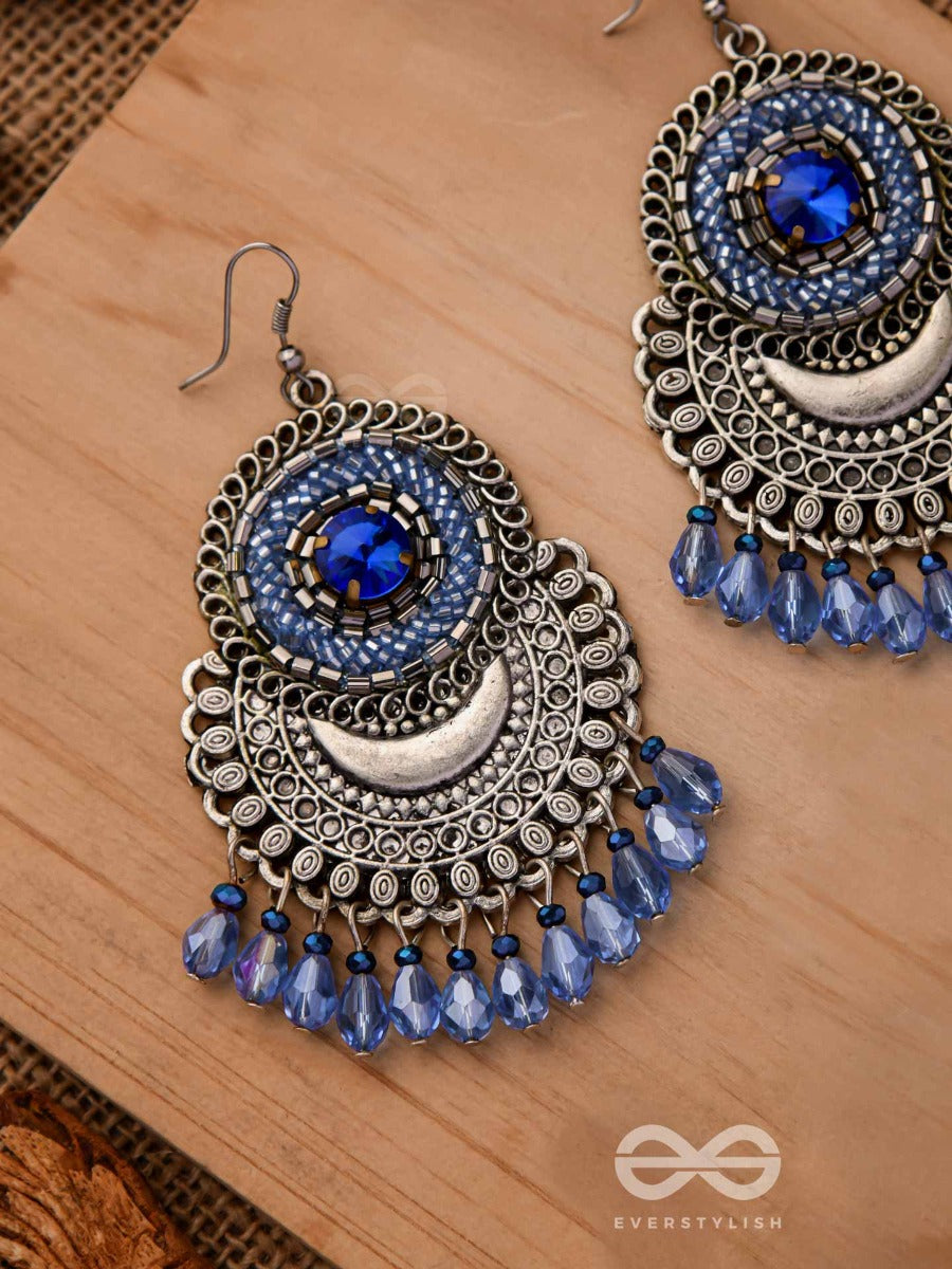 The Sapphire Stardust - Embellished Oxidised Earrings (Blue)