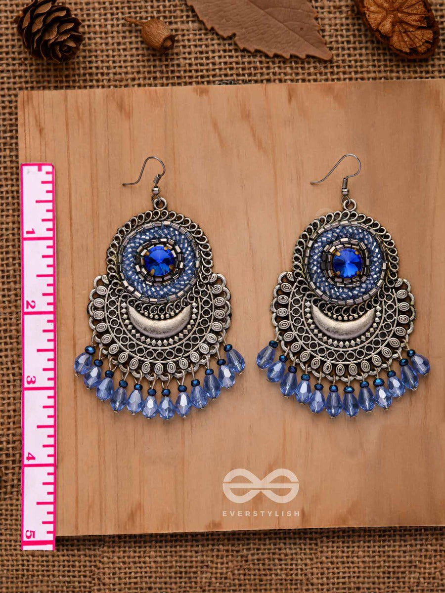 The Sapphire Stardust - Embellished Oxidised Earrings (Blue)