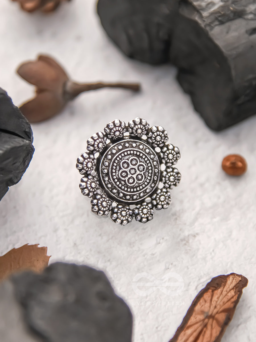 Bed Of Roses- Oxidised Statement Ring