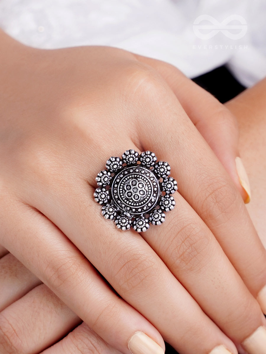 Bed Of Roses- Oxidised Statement Ring