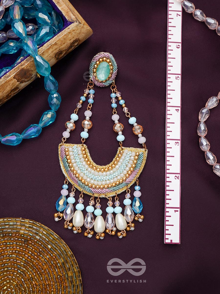 Sinivali- The Beautiful Crescent- Stone And Glass Bead Embroidered Earrings