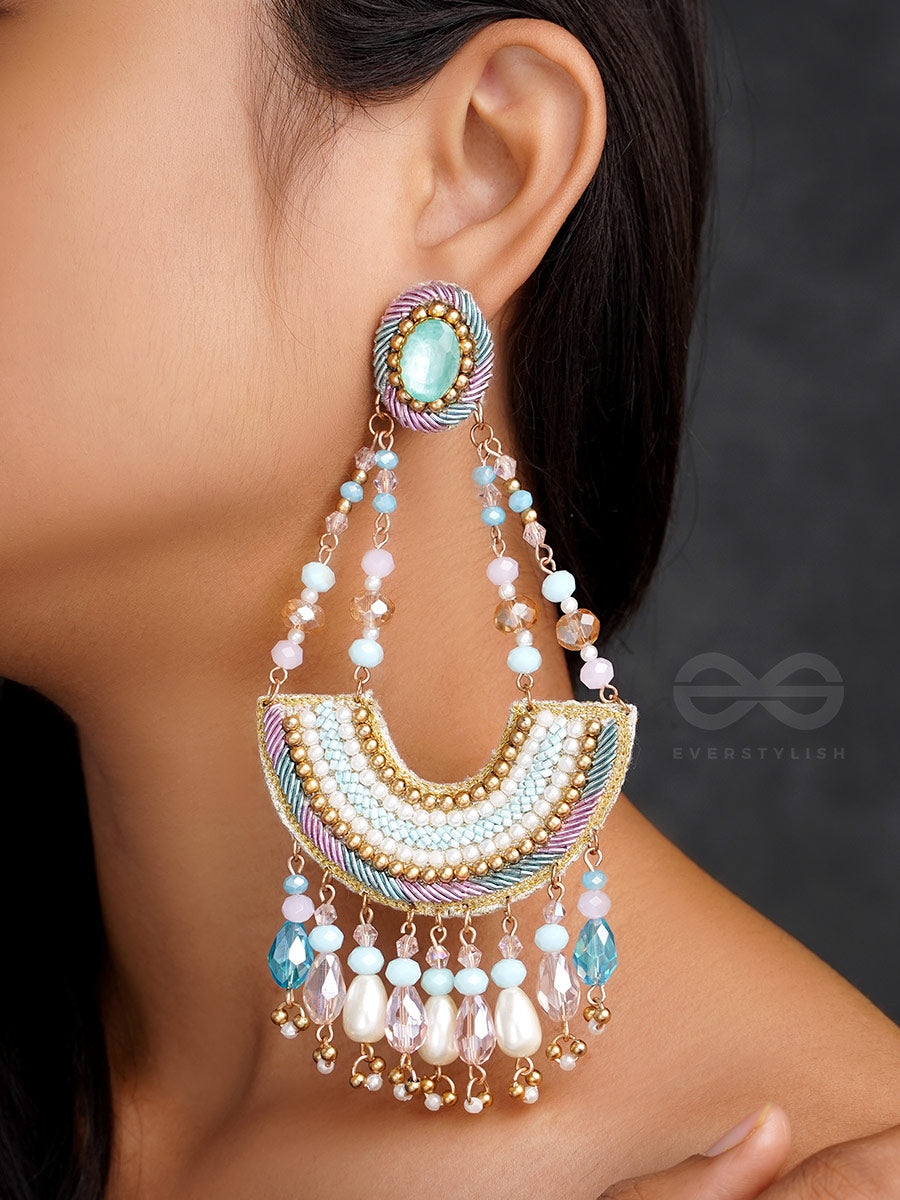 Sinivali- The Beautiful Crescent- Stone And Glass Bead Embroidered Earrings
