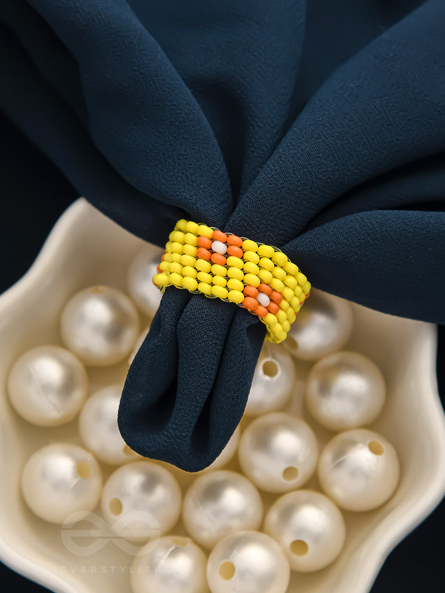 The Flower Meadow- Stretchable Yellow And Red Beaded Ring