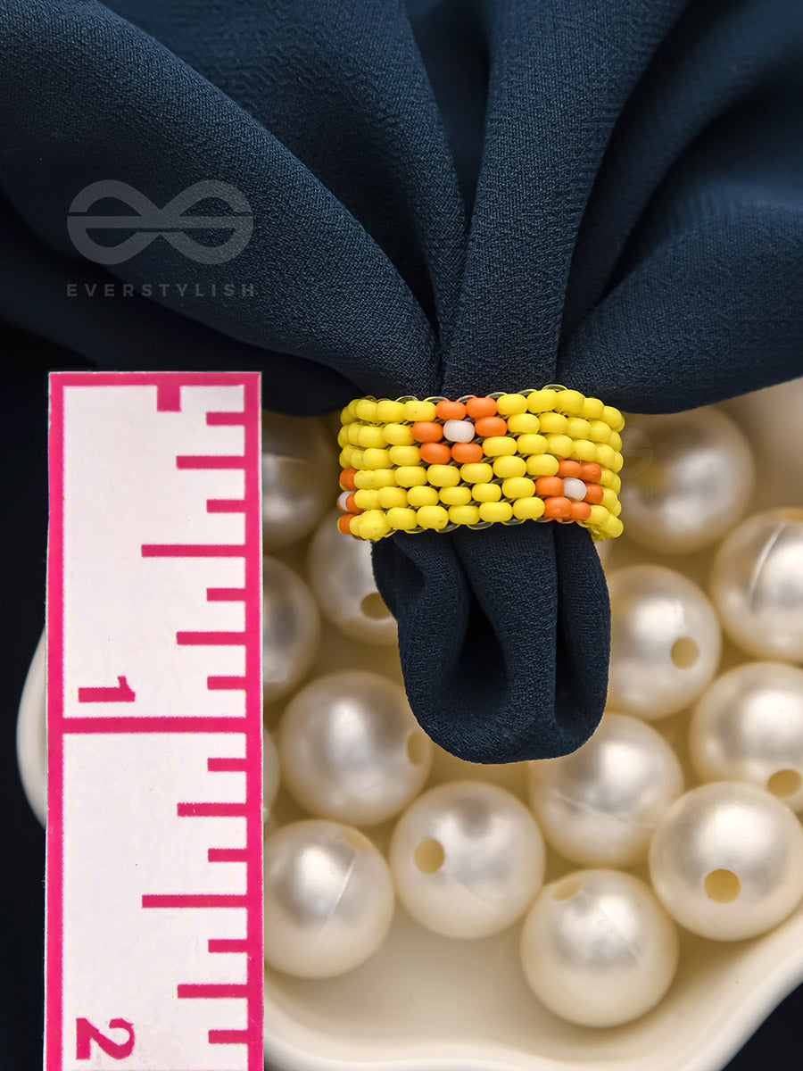 The Flower Meadow- Stretchable Yellow And Red Beaded Ring