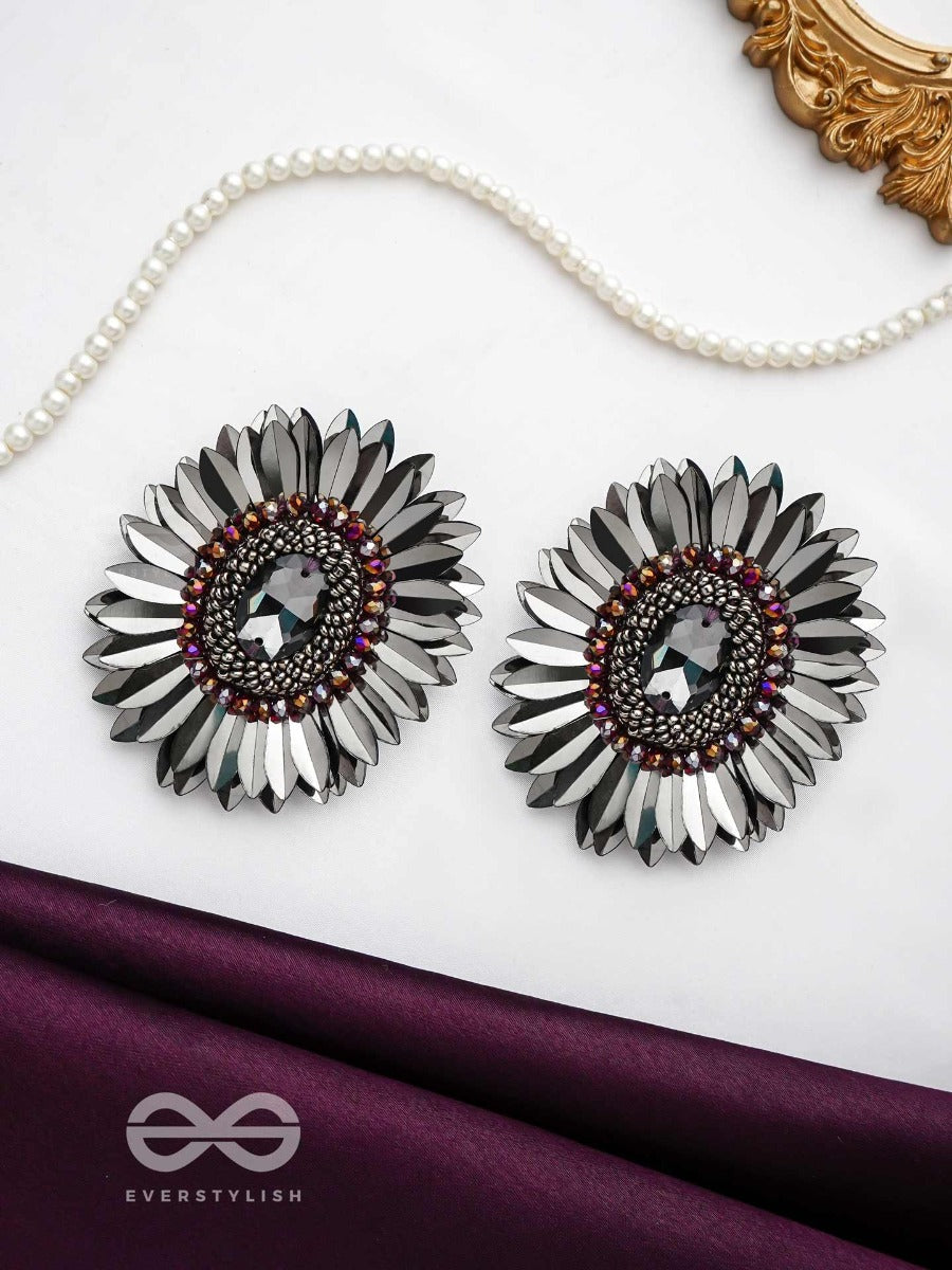 Aartava- The Black Flower- Glass Beads And Sequins Embroidered Earrings