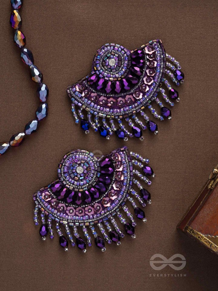 Amaati- The Blue Moon- Stones And Sequins Embroidered Earrings